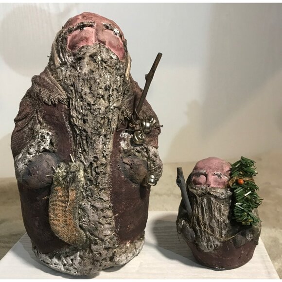 1995 Enesco Arlene Wobler Folk Art Woblers Woods Santa Figures Set of 2 - Picture 2 of 16